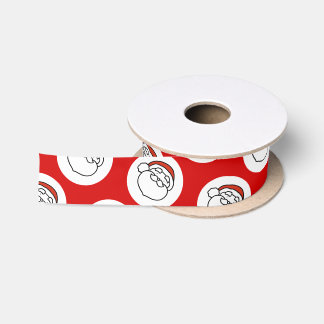 Cute Doodle Art Christmas Santa on Red Satin Ribbon