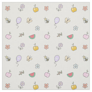 Cute Doodle Bee Flower Pattern Fabric