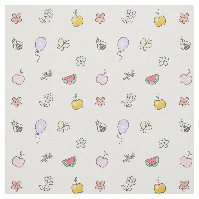 Cute Doodle Bee Flower Pattern Fabric (Swatch)