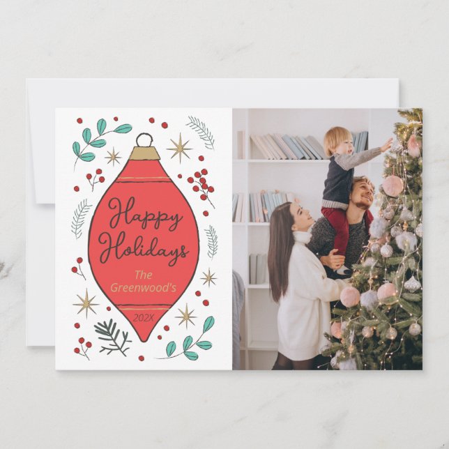 Cute Doodle Boho Photo Holiday Card (Front)