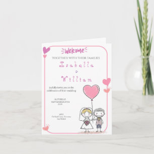 Cute Doodle Bride & Groom Pink Hearts Wedding  Invitation