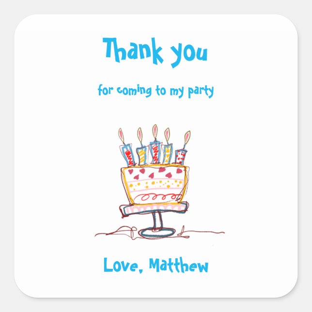  Cute Doodle Cake Thank You Square Sticker (Front)