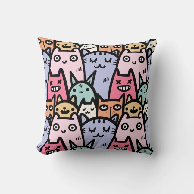 Cute doodle cartoon cats pattern for cat lovers throw pillow (Front)