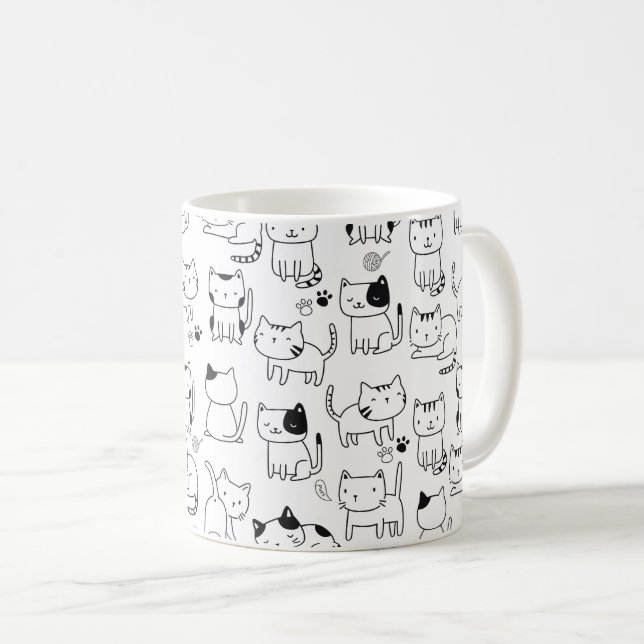 Cute Doodle Cats Pattern Coffee Mug (Front Right)