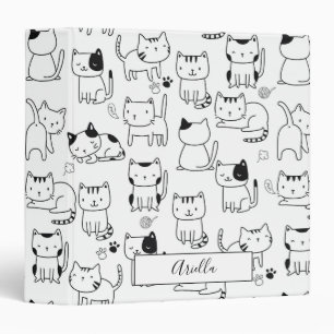 Cute Doodle Cats Pattern Custom Name Binder