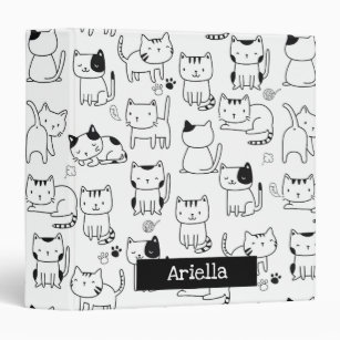 Cute Doodle Cats Pattern Personalized Binder