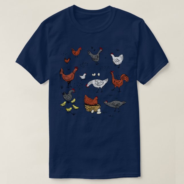 Cute Doodle Chickens T-Shirt (Design Front)
