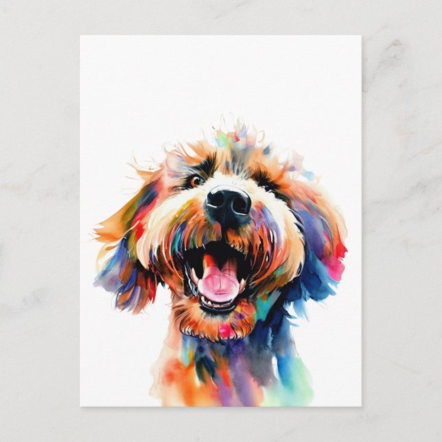 Cute Doodle Colourful Labradoodle Art Postcard (Front)