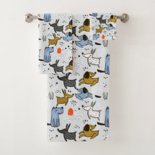 Cute Doodle Dog Pattern Bath Towel Set