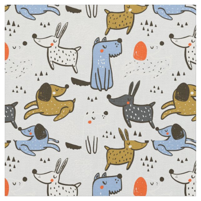 Cute Doodle Dog Pattern Fabric (Close Up)