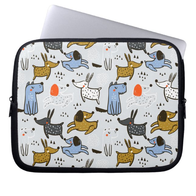 Cute Doodle Dog Pattern Laptop Sleeve (Front)