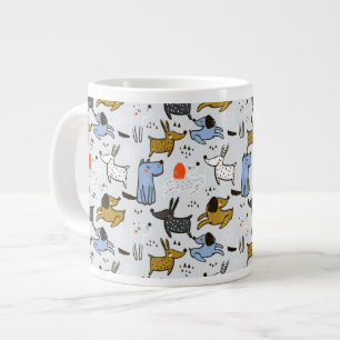 Cute Doodle Dog Pattern Large Coffee Mug