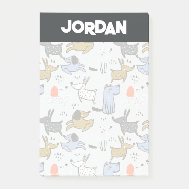 Cute Doodle Dog Pattern Post-it Notes (Front)