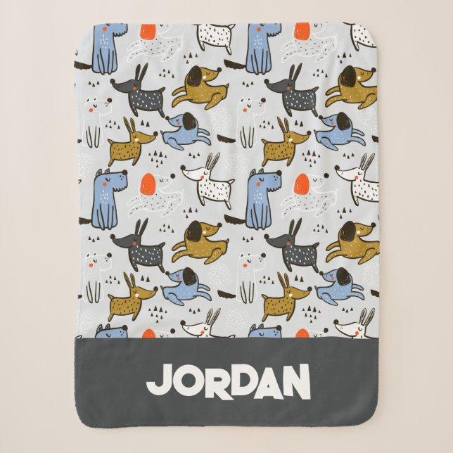 Cute Doodle Dog Pattern Sherpa Blanket (Front)