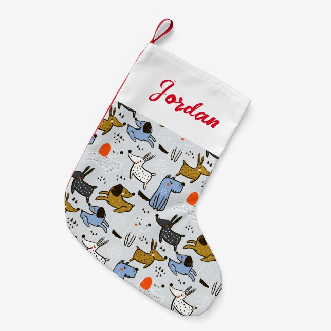 Cute Doodle Dog Pattern Small Christmas Stocking (Front (Hanging))