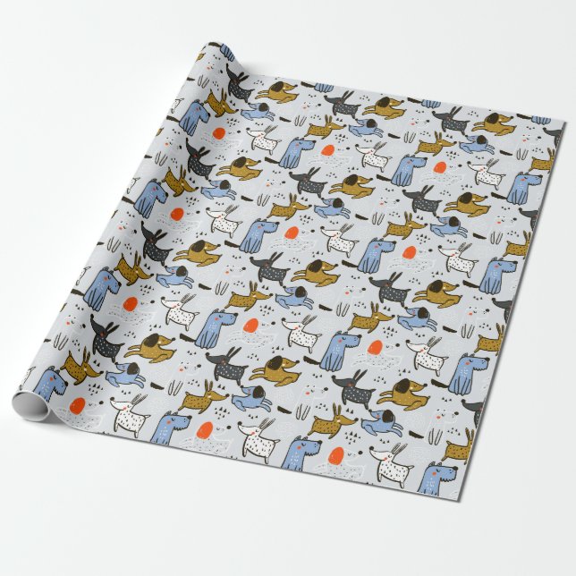 Cute Doodle Dog Pattern Wrapping Paper (Unrolled)