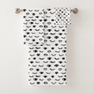 Cute Doodle Eyelash Pattern Bath Towel Set