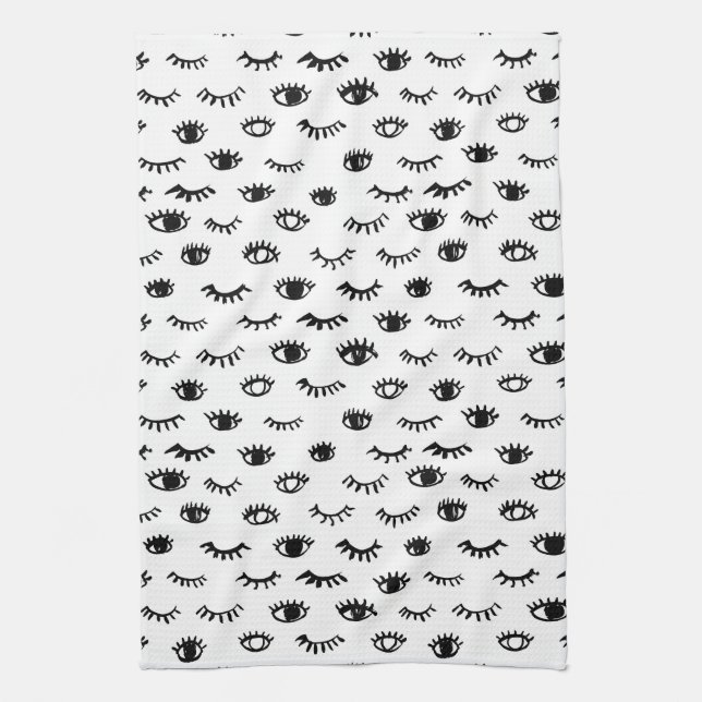 Cute Doodle Eyelash Pattern Kitchen Towel (Vertical)
