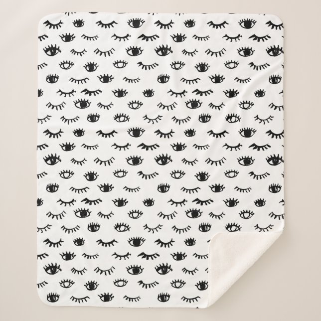 Cute Doodle Eyelash Pattern Sherpa Blanket (Front)