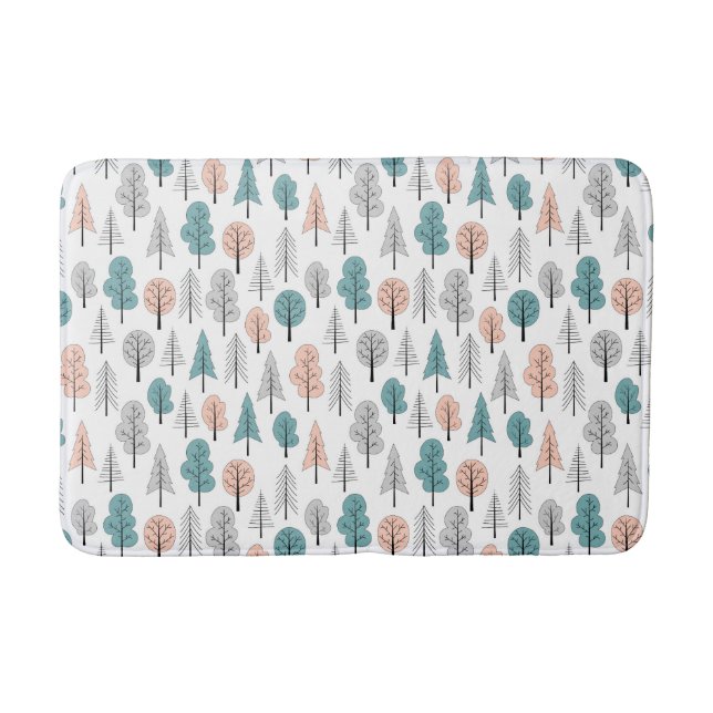 Cute Doodle Forest Pattern Bath Mat (Front)