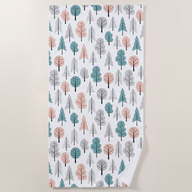 Cute Doodle Forest Pattern Beach Towel (Front)
