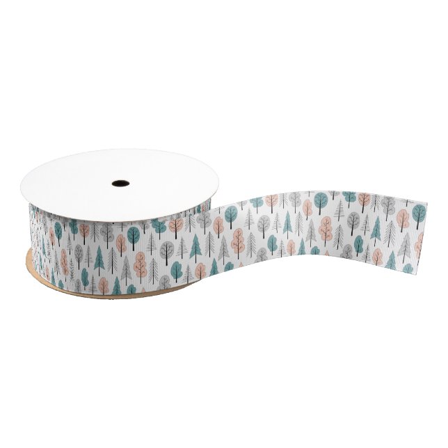 Cute Doodle Forest Pattern Grosgrain Ribbon (Spool)