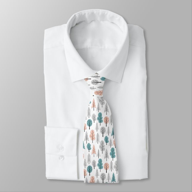 Cute Doodle Forest Pattern Tie (Tied)
