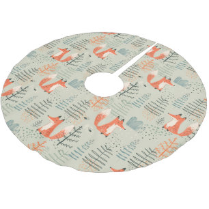 Cute Doodle Fox Forest Woodland Pattern Brushed Polyester Tree Skirt