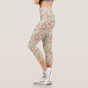 Cute Doodle Fox Forest Woodland Pattern Capri Leggings