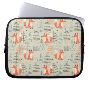 Cute Doodle Fox Forest Woodland Pattern Laptop Sleeve