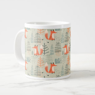 Cute Doodle Fox Forest Woodland Pattern Large Coffee Mug