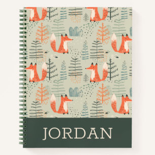 Cute Doodle Fox Forest Woodland Pattern Notebook