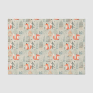 Cute Doodle Fox Forest Woodland Pattern Tissue Paper