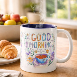 Cute Doodle Good Morning Coffee Two-Tone Coffee Mug