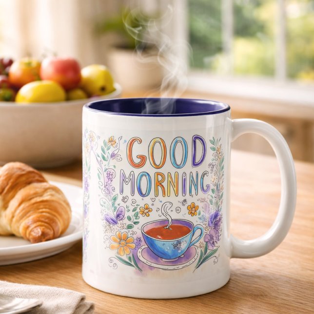 Cute Doodle Good Morning Coffee  Two-Tone Coffee Mug (Creator Uploaded)