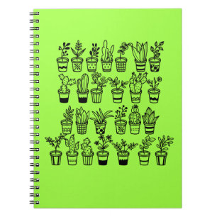 Cute Doodle Green Plants in Pots Notebook
