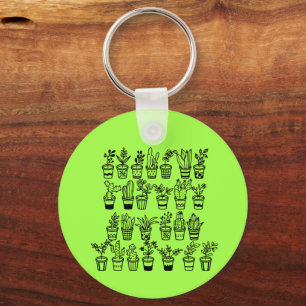 Cute Doodle Green Plants in Pots T-Shirt Keychain