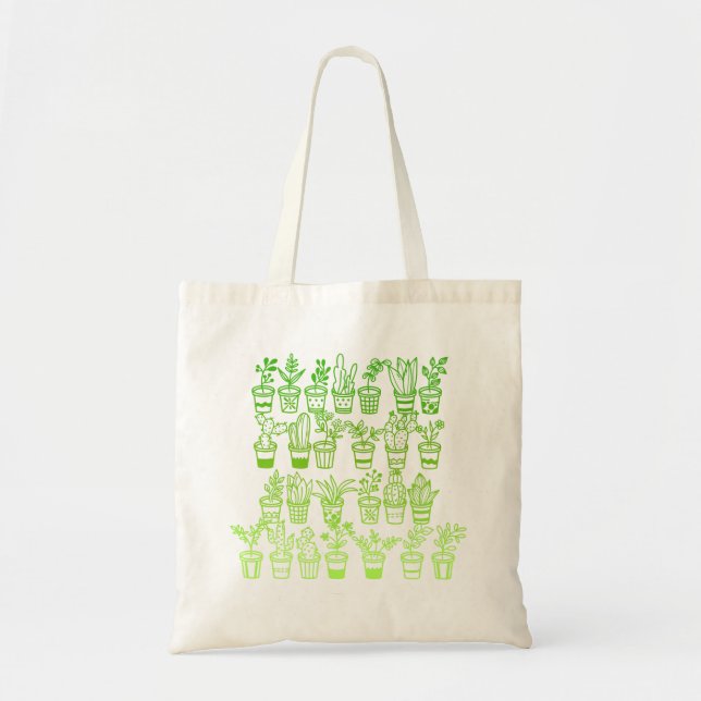 Cute Doodle Green Plants in Pots  Tote Bag (Front)