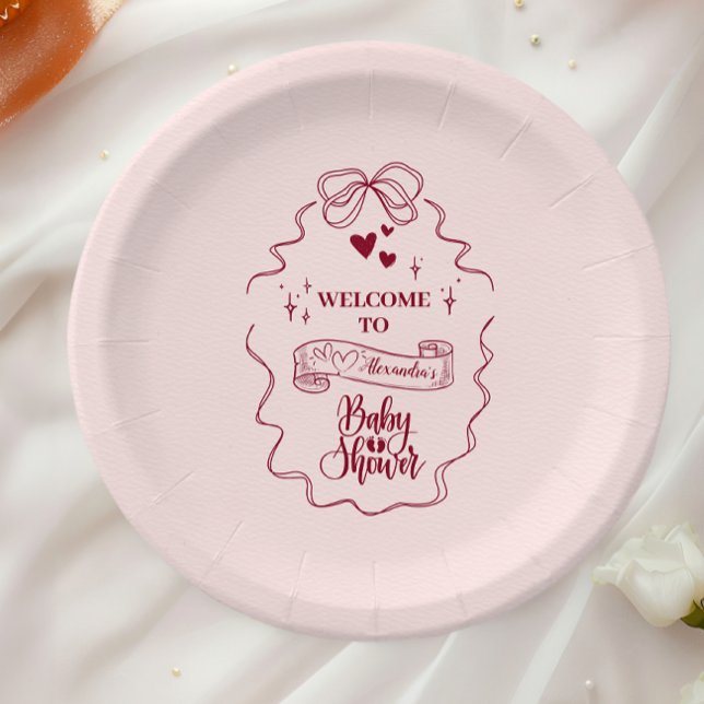 Cute Doodle Hand Drawn Bow Baby Shower Paper Plate (Creator Uploaded)