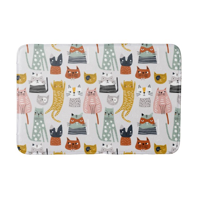 Cute Doodle Hand Drawn Cat Pattern Bath Mat (Front)