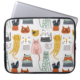 Cute Doodle Hand Drawn Cat Pattern Laptop Sleeve