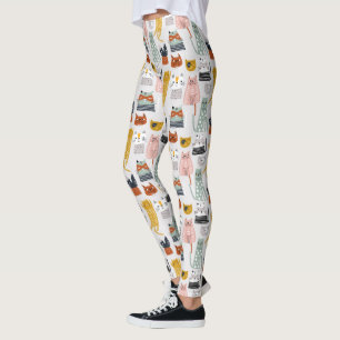 Cute Doodle Hand Drawn Cat Pattern Leggings