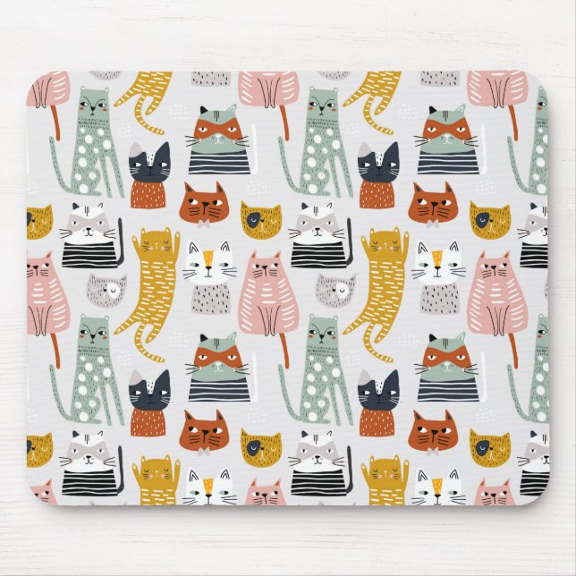 Cute Doodle Hand Drawn Cat Pattern Mouse Pad (Front)
