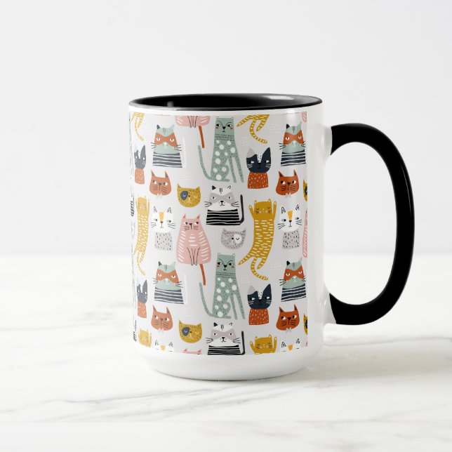Cute Doodle Hand Drawn Cat Pattern Mug (Right)