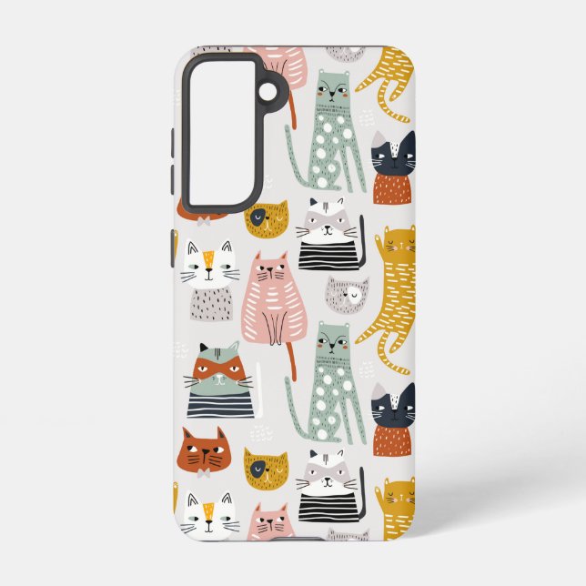 Cute Doodle Hand Drawn Cat Pattern Samsung Galaxy S21 Case (Back)