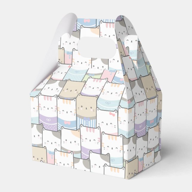 Cute Doodle Kitten Faces Pattern Favor Box (Front Side)