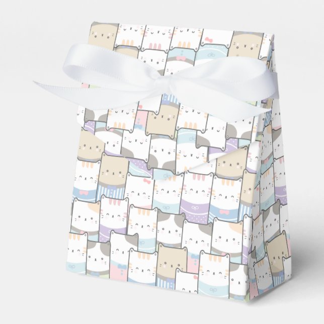 Cute Doodle Kitten Faces Pattern Favor Box (Front Side)