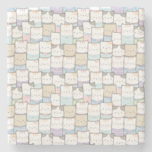 Cute Doodle Kitten Faces Pattern Stone Coaster