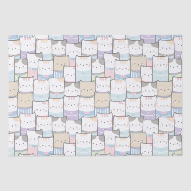 Cute Doodle Kitten Faces Pattern Tissue Paper (Front)