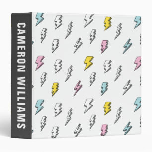 Cute Doodle Lightning Bolt Pattern Binder